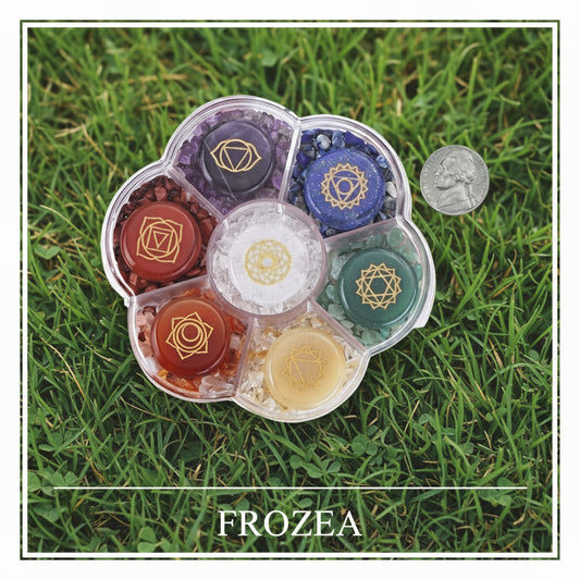 7-Chakra Edelstein-Set – Gravierte Heilsteine im Samtbeutel