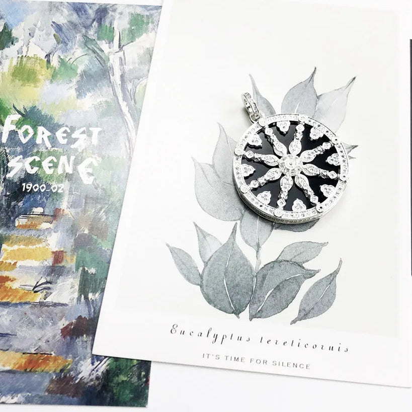 925er Silber Anhänger – Schwarzes Kristallrad „Karma Wheel” – Thomas Sabo Style