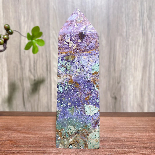 Natürlicher großer Brekzien-Fluorit & Jaspis Kristallturm – Energie-Reiki-Stein, Chakrabalance & Deko