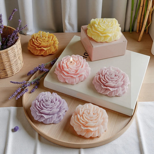 Handgemachte Pfingstrosen-Duftkerze – Aromatherapie Blume aus Paraffinwachs | Lange Brenndauer & Raumduft