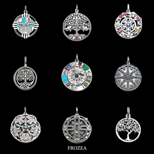 Magischer Symbol-Anhänger – Baum, Blume, Sonne & Schmetterling – 925er Silber Style