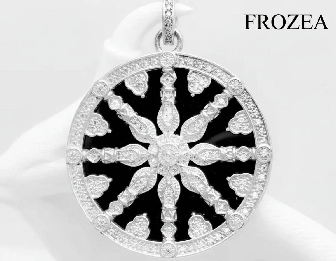 925er Silber Anhänger – Schwarzes Kristallrad „Karma Wheel” – Thomas Sabo Style